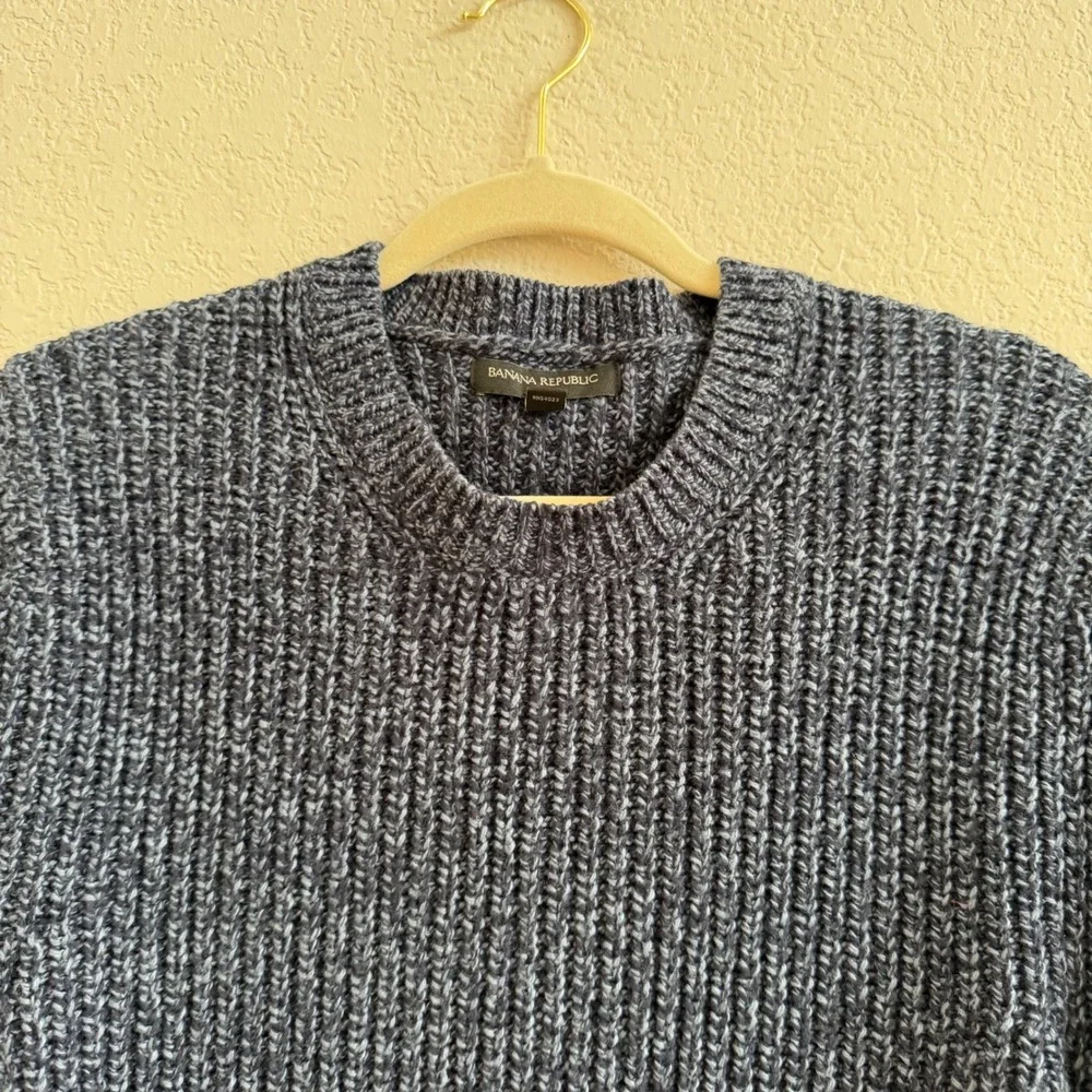 Banana Republic Mens Fisherman Ribbed Knit Sweater Marled‎ Blue Navy Crew Neck S